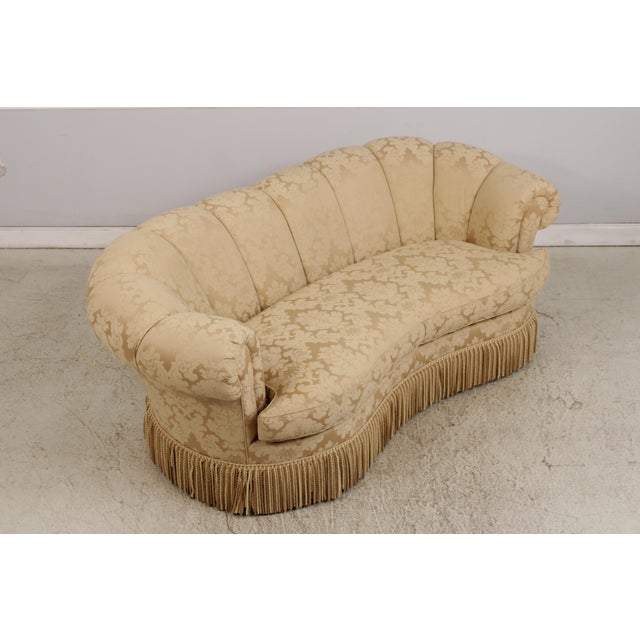 1990s Century Channel Back Upholstered Damask Sofa For Sale - Image 5 of 17