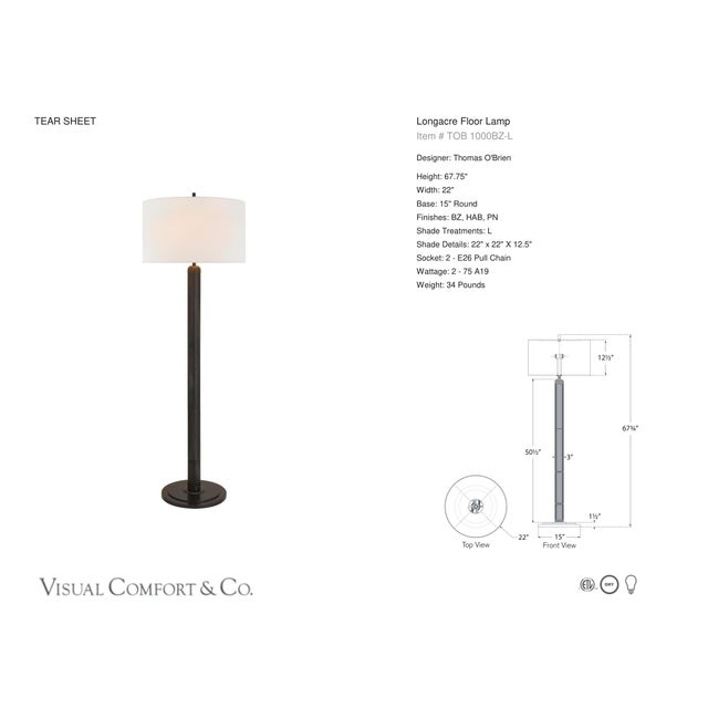 Thomas O'Brien by Visual Comfort Signature Longacre Floor Lamp in Bronze with Linen Shade Designer: Thomas O'Brien Height:...