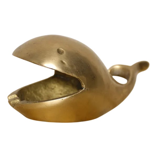 Vintage Whale-Shaped Brass Ashtray, 1950s For Sale