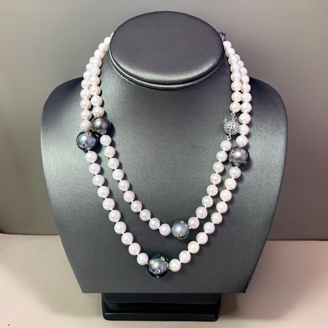 Akoya Tahitian Pearl Diamond Sapphire Necklace 14k Gold Certified For Sale In New York - Image 6 of 16