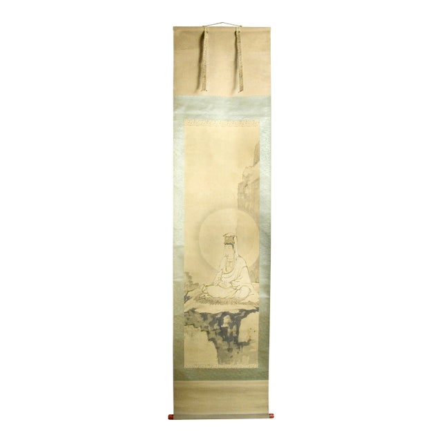 Early 20th Century Japanese Mountain Throne Kannon Scroll For Sale