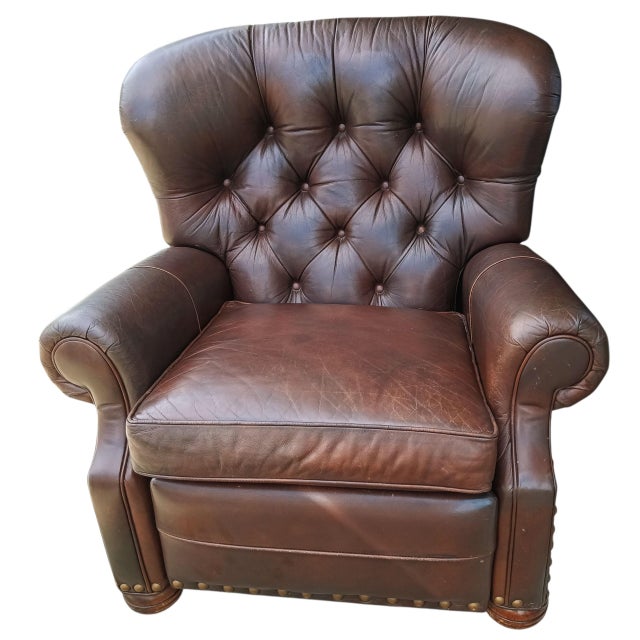 Ethan Allen Vintage Ethan Allen Cromwell Tufted Genuine Leather Recliner For Sale - Image 4 of 12