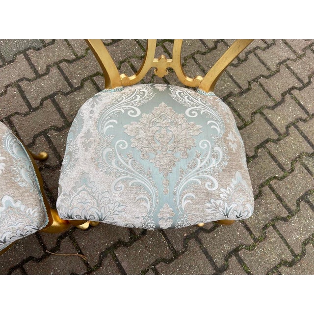 1950 French Louis XVI Gold Damask Side Chairs – Pair For Sale - Image 6 of 14