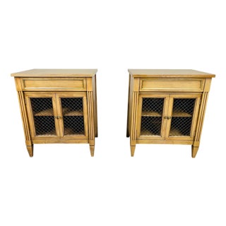 National Furniture Directoire Style Brass Mesh and Beechwood Nightstands For Sale