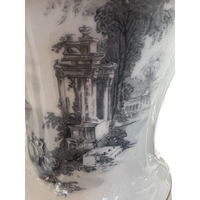 1960s Vintage Black and Ivory Transferware Table Lamp Attributed to Stiffel For Sale - Image 5 of 8