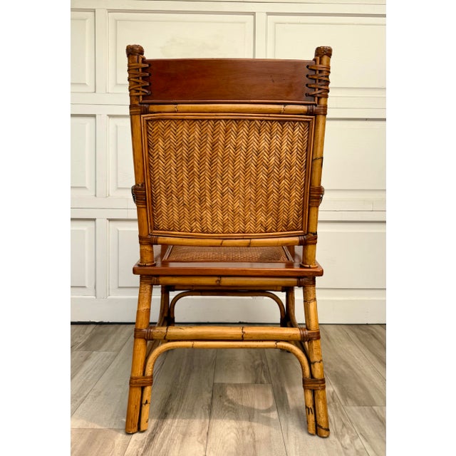 Vintage Bamboo, Rattan & Wood Lounge Chairs With Ottomans, Set of 4 For Sale - Image 11 of 17
