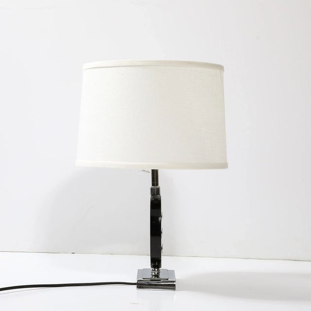 Paint Art Deco Table Lamp in Black Lacquer W/Chrome Detailing After Donald Deskey For Sale - Image 7 of 12