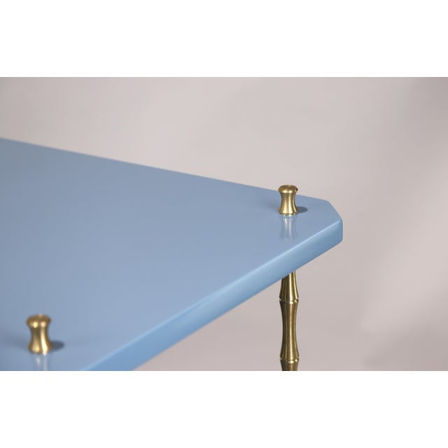 Navy Blue Vintage Navy Blue Lacquered Brass Three-Tier Console Table For Sale - Image 8 of 11