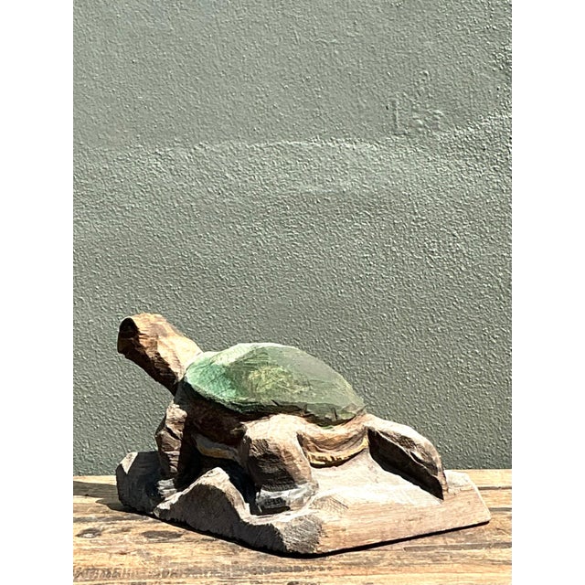 Wood Vintage Hand Carved Turtle Sculpture For Sale - Image 7 of 12