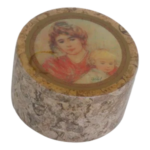 Edna Hibel Brown Marble Mother and Child Cameo Trinket Box