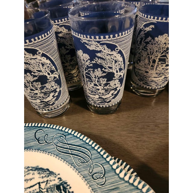 1950s Vintage Royal China Currier & Ives Blue Dinnerware & Glassware Set - 67 Pieces For Sale - Image 5 of 11
