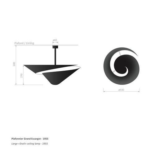 Metal Large Mid-Century Modern Black Snail Ceiling or Wall Lamp by Serge Mouille For Sale - Image 7 of 8