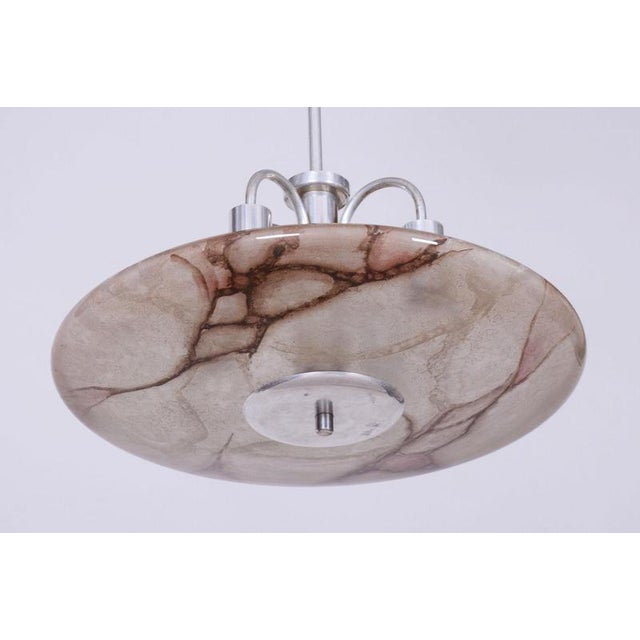Art Deco Chandelier in Aluminium and Marbled Glass, Czech, 1940s For Sale - Image 4 of 14