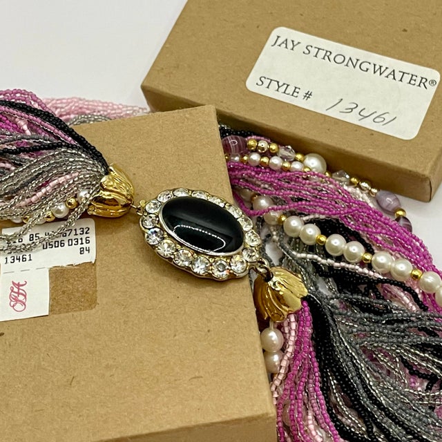1980s Statement Torsade Necklace Jay Feinberg (Jay Strongwater) Pink Purple Rhinestone Clasp For Sale - Image 10 of 10
