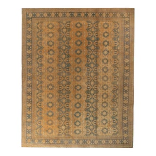 Hand-Knotted Vintage Ottoman Style Rug in Beige-Brown, Blue All Over Pattern For Sale