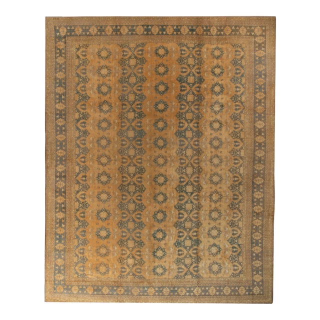 Hand-Knotted Vintage Ottoman Style Rug in Beige-Brown, Blue All Over Pattern For Sale