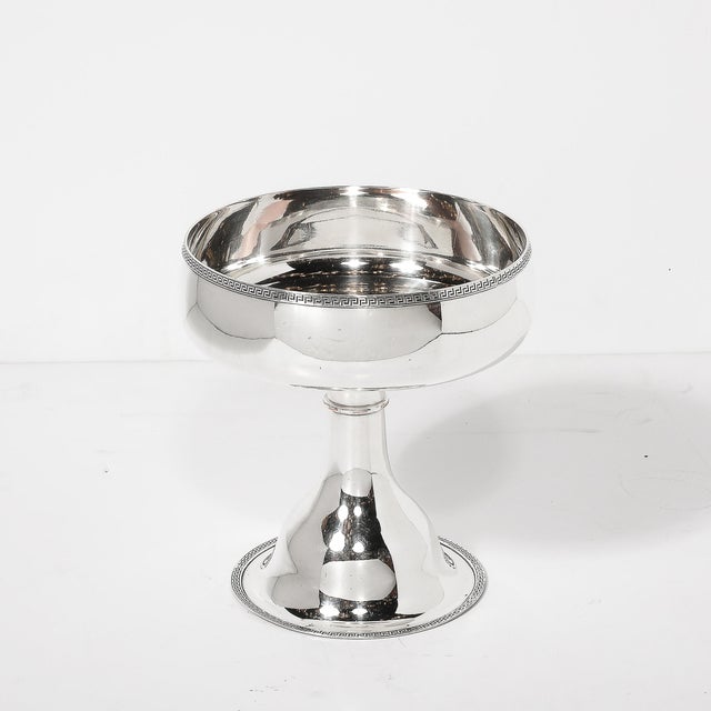 Mid-Century Modernist Greek Key Sterling Plated Footed Bowl Signed Sheffield For Sale In New York - Image 6 of 12