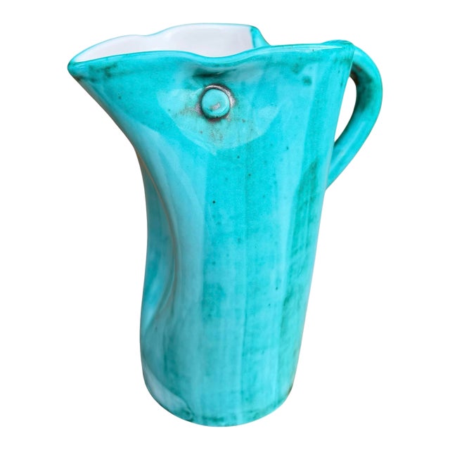 Mid Century Italian Turquoise Art Pottery Vessel | 6.5” For Sale
