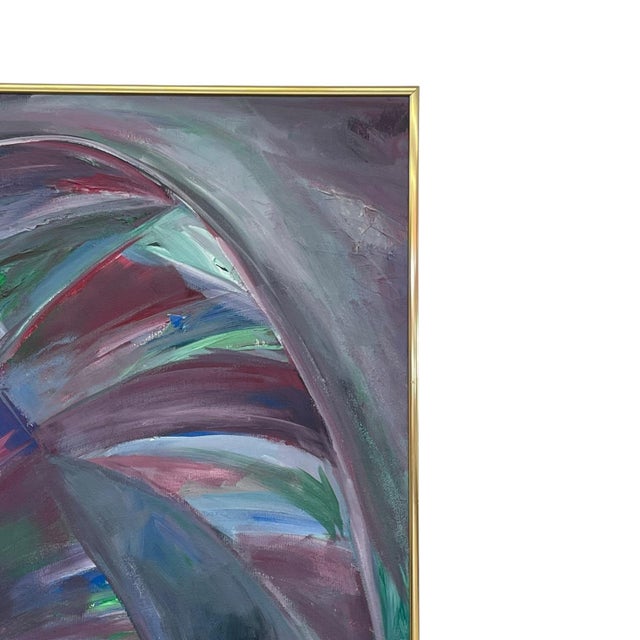Large Abstract Expressionist Painting in Brass Toned Frame, Modern Color Field Wall Art. For Sale In Seattle - Image 6 of 10