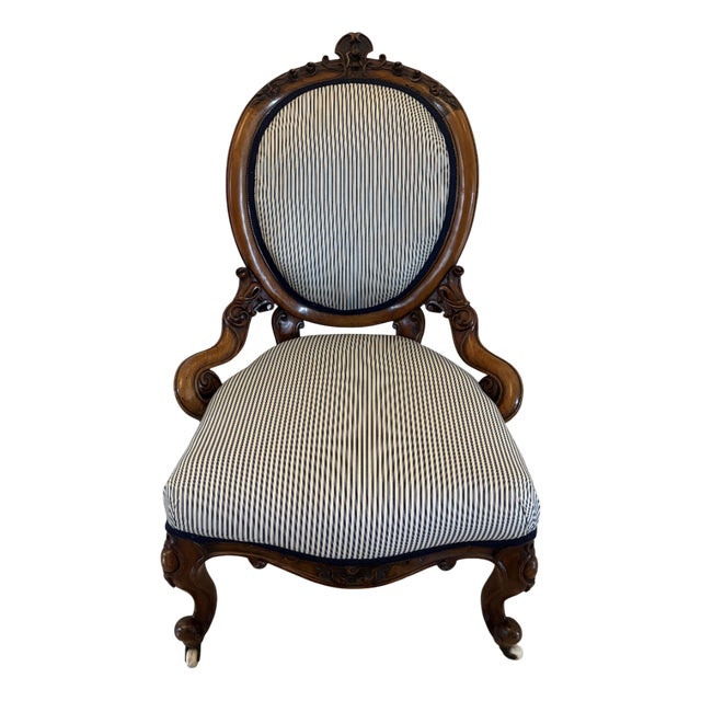 Antique Carved Walnut Victorian Ladies Chair, 1850s For Sale