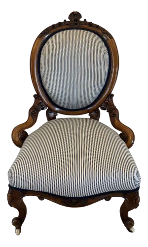 Antique Carved Walnut Victorian Ladies Chair, 1850s