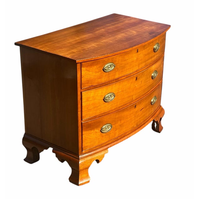 Late 18th Century Antique Chippendale Connecticut River Valley Cherry Bowfront Bachelor's Chest For Sale - Image 5 of 12
