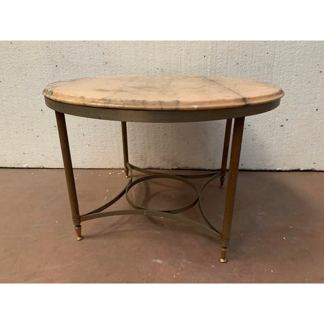 Metal Louis XVI Style Side Table in Brass and Marble, 1900s For Sale - Image 7 of 8