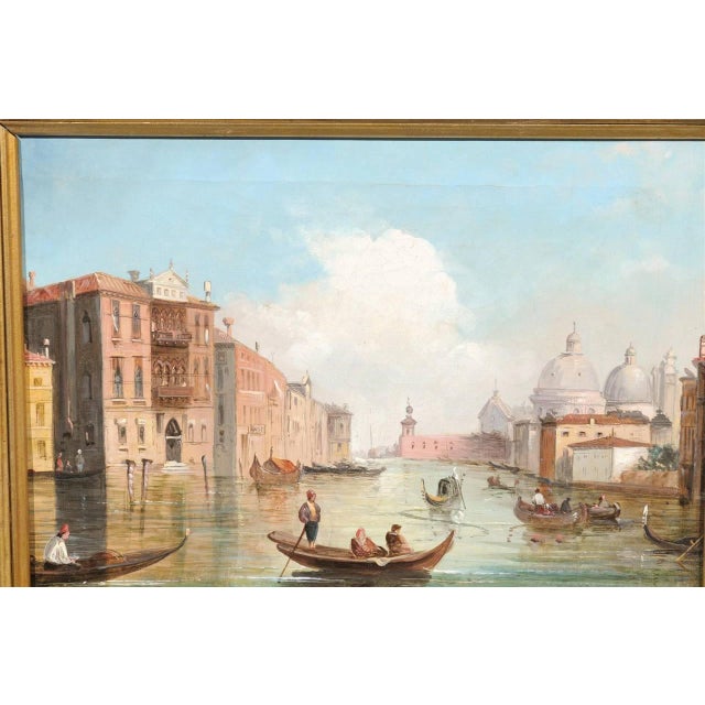 Blue Italian Oil on Canvas Painting of Venice, circa 1830 in Original Giltwood Frame For Sale - Image 8 of 9