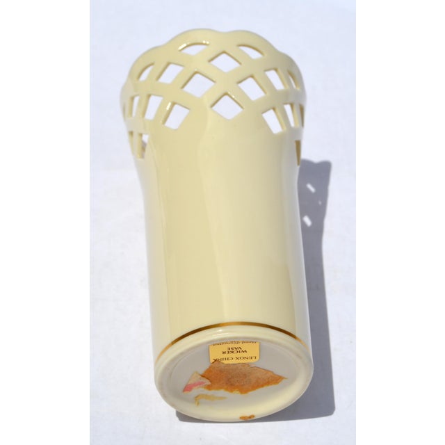 Vintage Lenox Wicker Collection 6 Inch Lattice Fine Bone Ceramic Vase 24k Gold Trim For Sale - Image 11 of 15
