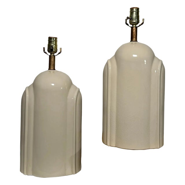 Pair of Art Deco Cream Color Glazed Ceramic Table Lamp Bases For Sale