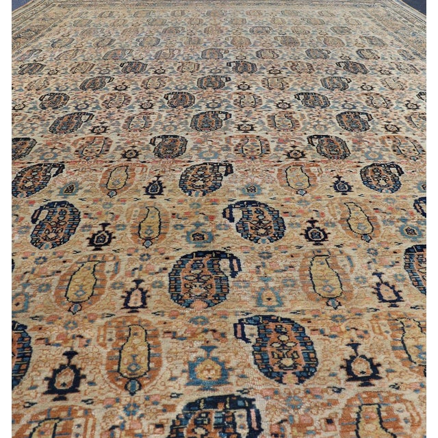 Antique Feraghan Persian Rug in Cream Color Background With Paisley Design For Sale - Image 4 of 15