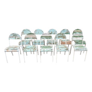 Vintage Metal and Wood Garden Chairs, 1950s, Set of 10 For Sale