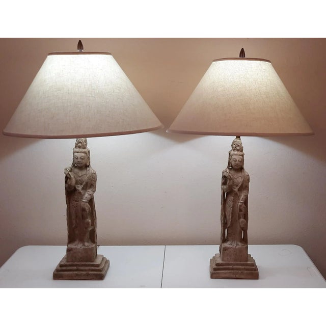 **Mid Century Pair of Asian Buddhist Lamps** Illuminate your space with this stunning pair of Mid Century Asian Buddhist...