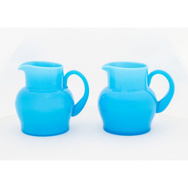 Mid-Century Modern Erik Hoglund Turquoise Blue Glass Water Jugs, Pair For Sale - Image 3 of 9