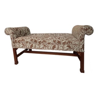 1990s Attributed to Drexel Rolled Arm Upholstered Bench For Sale