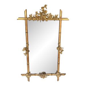 Mid 19th Century French Napoleon III Faux Bamboo Giltwood Mirror