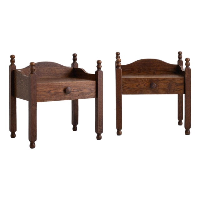French Oak Nightstands, in the Style of Charles Dudouyt, a Pair For Sale