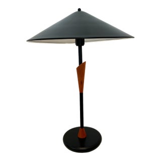 Vintage Postmodern Metal and Wood Table Lamp For Sale