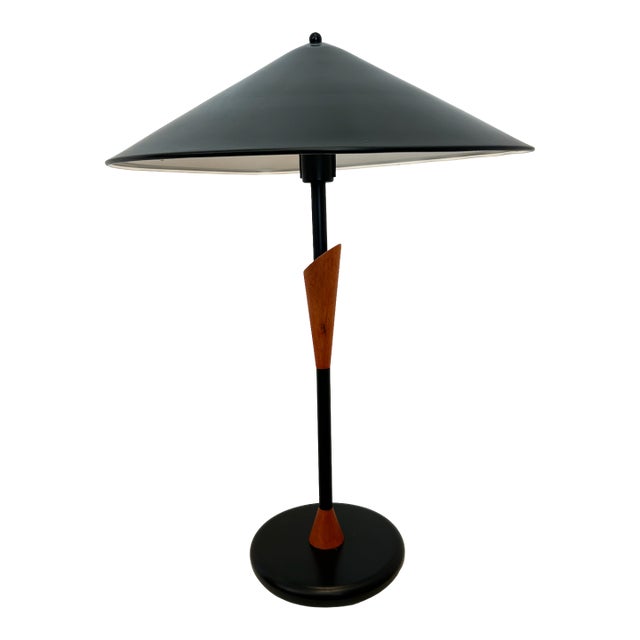 Vintage Postmodern Metal and Wood Table Lamp For Sale