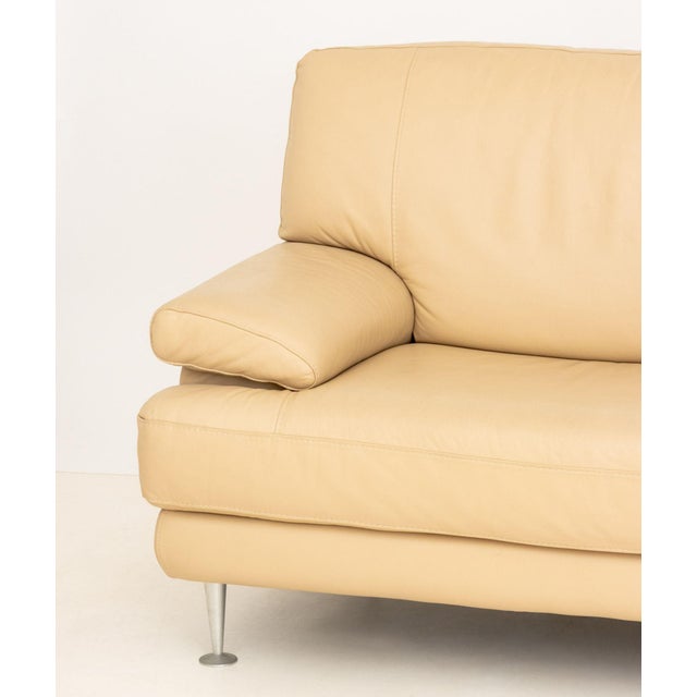 Modern Nicoletti Beige Leather Upholstered Two-Seat Sofa For Sale - Image 3 of 10
