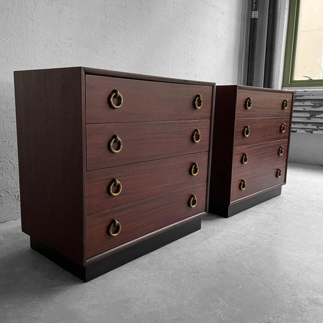 Gilbert Rohde Pair of Mid 20th Century Hollywood Regency Mahogany Dressers For Sale - Image 4 of 12