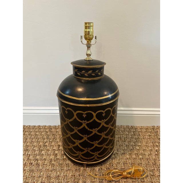 Traditional Black Victorian Tea Caddy Custom Lamp For Sale - Image 3 of 4