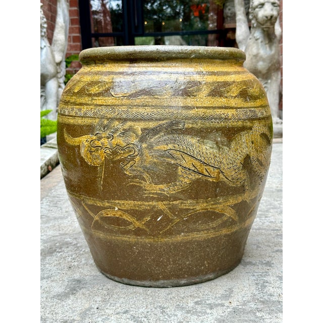 Brown 19th Century Antique Asian Earthenware Martaban Dragon Jar Pot For Sale - Image 8 of 8