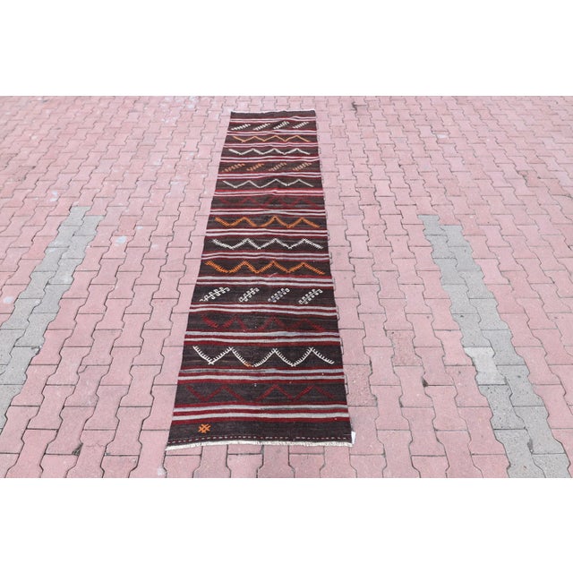 1960s Traditional Turkish Hand Knotted Striped Kilim Runner Rug For Sale - Image 11 of 11