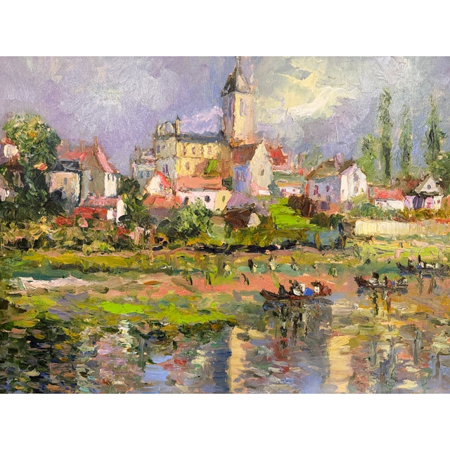 Late 20th Century Anna Olszewska - Riverside Village, Oil on Canvas For Sale - Image 9 of 13