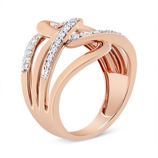 Contemporary 10K Rose Gold 1/2 Cttw Round-Cut Diamond Intertwined Multi-Loop Cocktail Ring (I-J Color, I1-I2 Clarity) - Size 7 For Sale - Image 3 of 6