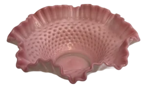 Mid 20th Century Bowl Pink Glow Hobnail Ruffled Fenton Cased Glass 4" Tall 10" Vantage