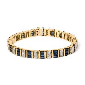 14ct Yellow Gold 2/5 Cttw Diamond & 8.0 Cttw Baguette Cut Blue Sapphire Alternating Link Bracelet (G