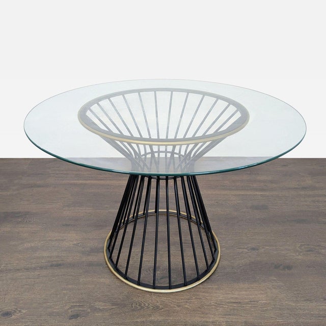 Modern Pottery Barn Modern Glass Dining Set With Black Metal Table and 2 Black Chairs For Sale - Image 3 of 11