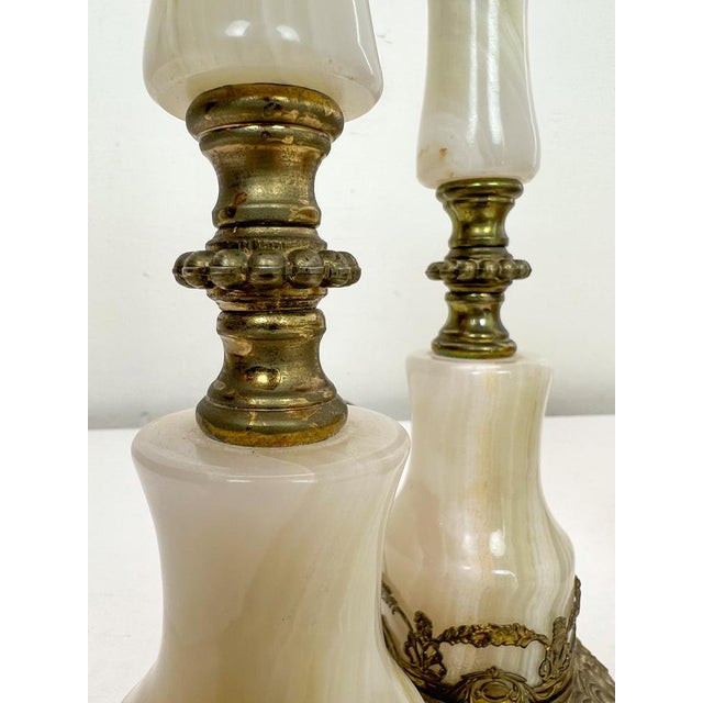 Louis XVI Style Brass and Marble/Onyx Table Lamps, 1940s, Set of 2 For Sale - Image 13 of 14